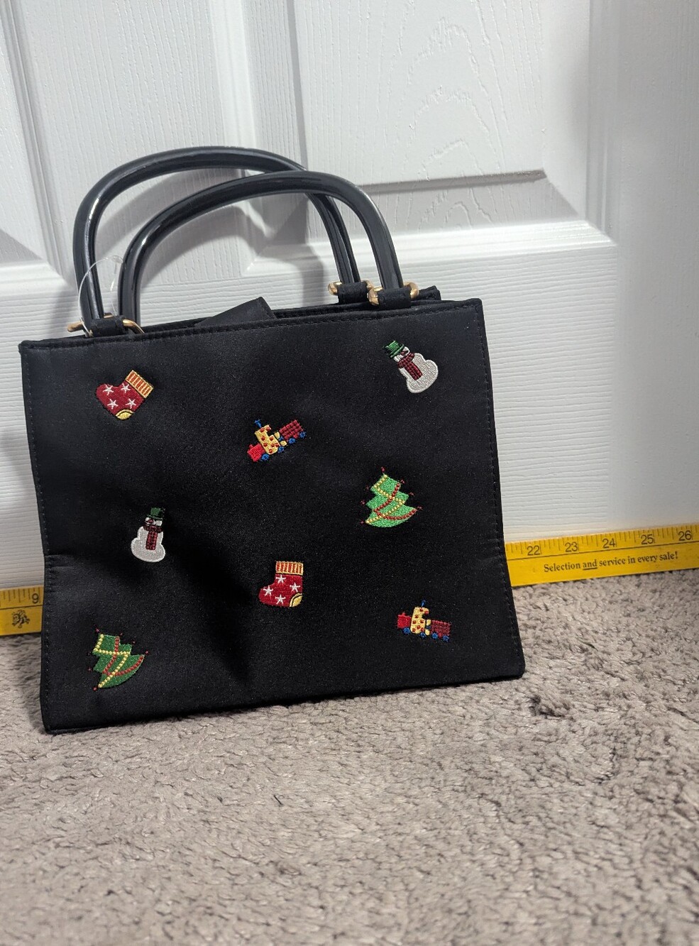 Madison Studio Black Mini Top-Handle Bag with Festive Embroidery